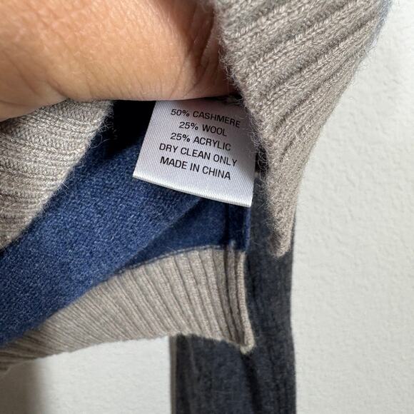 BECKEN Small Cashmere Wool Patched Sweater Colorblock Crew Neck Long Sleeves - Picture 5 of 8